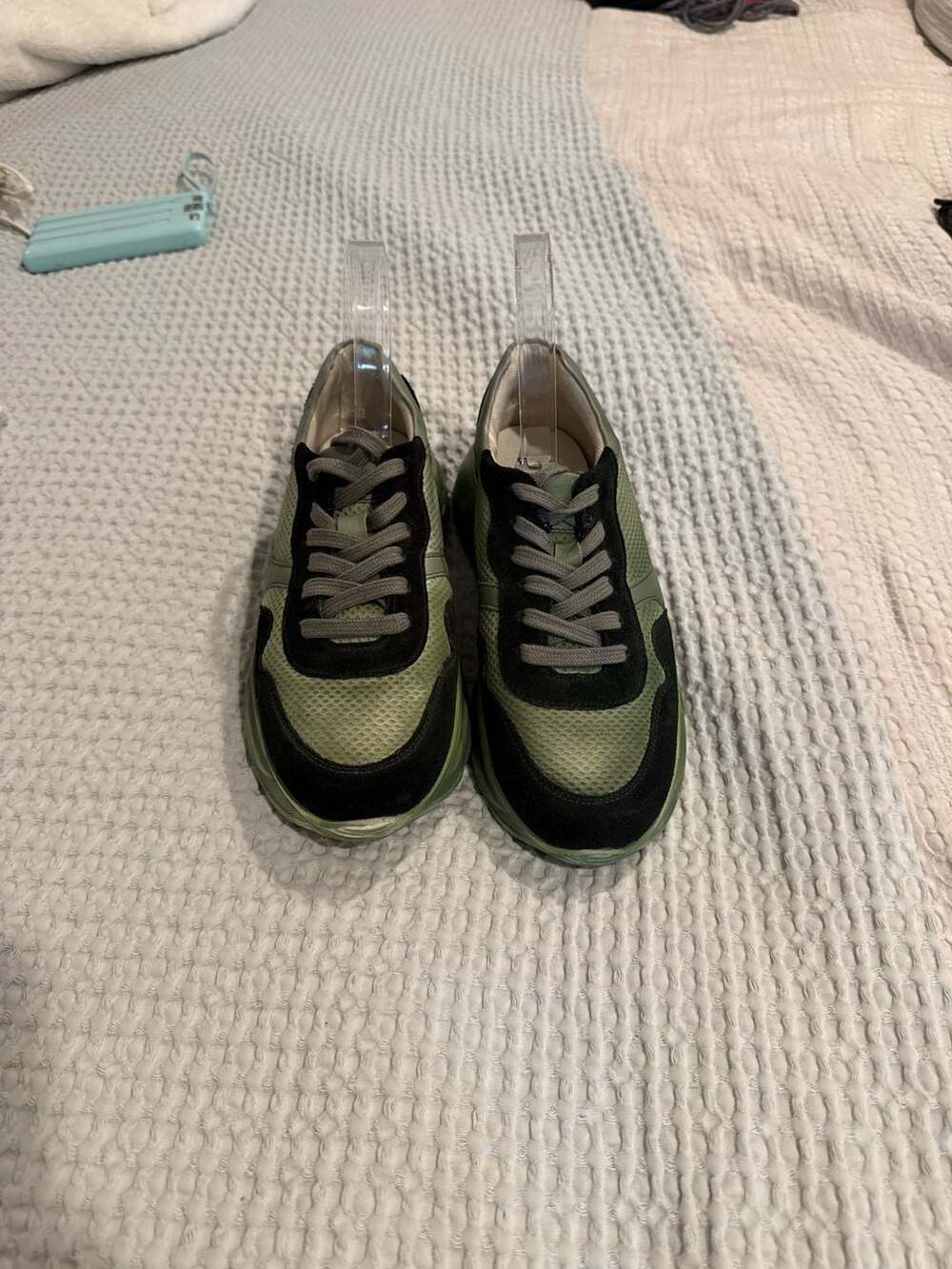 Free People Let's Wander Washed Olive Green Chunky Sneakers Size 38